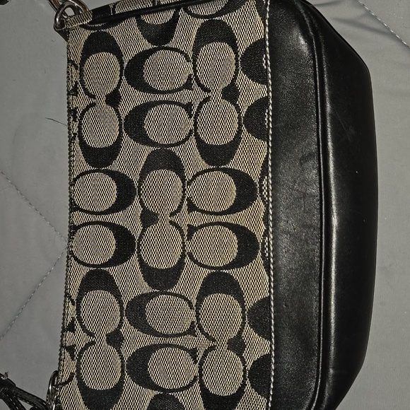 Vintage Coach Shoulder Bag Signature Demi Pochetette Black And Grey - Picture 4 of 9